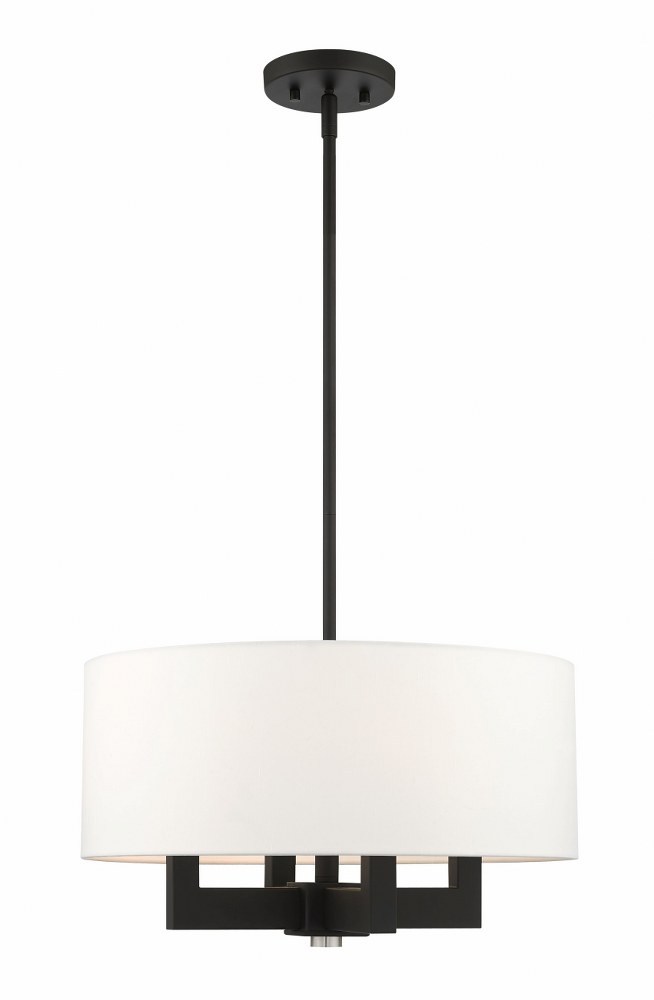 Livex Lighting-48784-04-Cresthaven - 4 Light Chandelier in Cresthaven Style - 18 Inches wide by 18.5 Inches high   Black Finish with Off White Fabric Shade