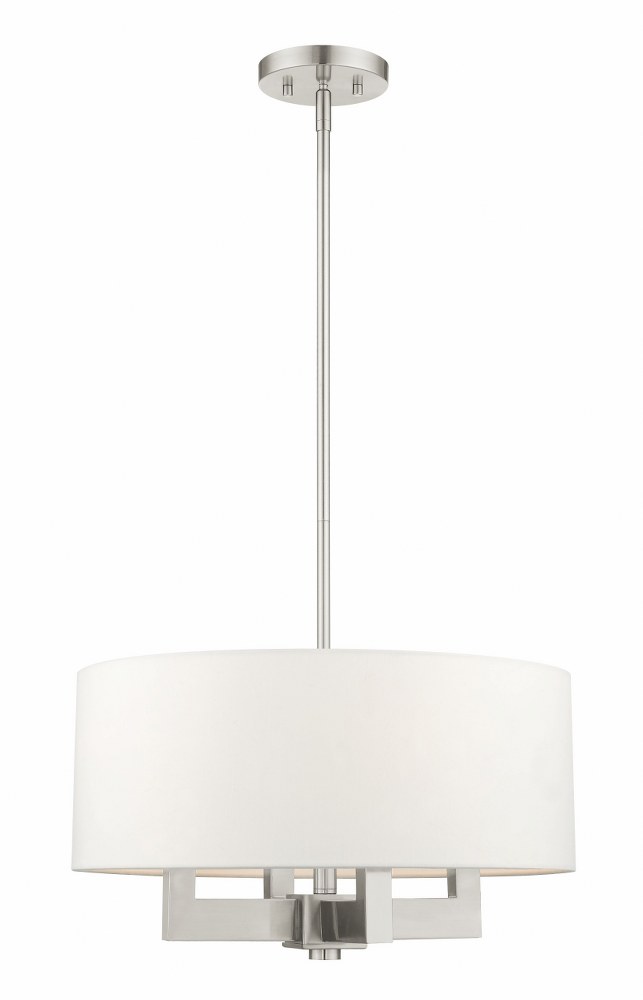 Livex Lighting-48784-91-Cresthaven - 4 Light Chandelier in Cresthaven Style - 18 Inches wide by 18.5 Inches high   Brushed Nickel Finish with Off White Fabric Shade