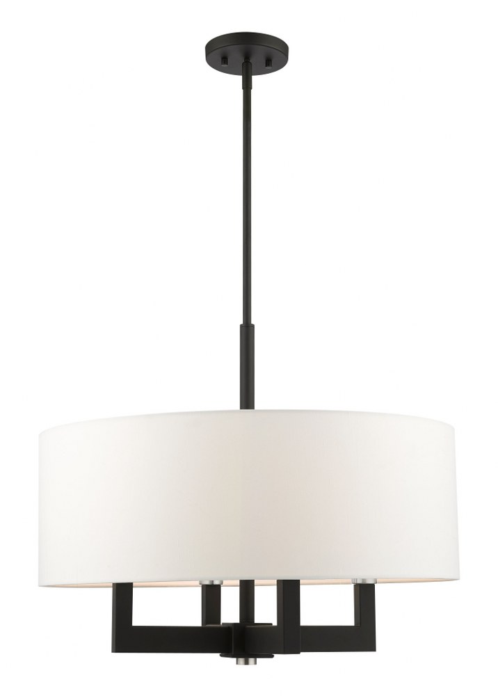 Livex Lighting-48786-04-Cresthaven - 4 Light Chandelier in Cresthaven Style - 24 Inches wide by 22 Inches high   Black Finish with Off White Fabric Shade