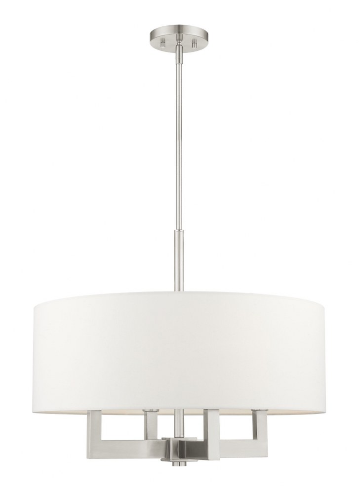 Livex Lighting-48786-91-Cresthaven - 4 Light Chandelier in Cresthaven Style - 24 Inches wide by 22 Inches high   Brushed Nickel Finish with Off White Fabric Shade