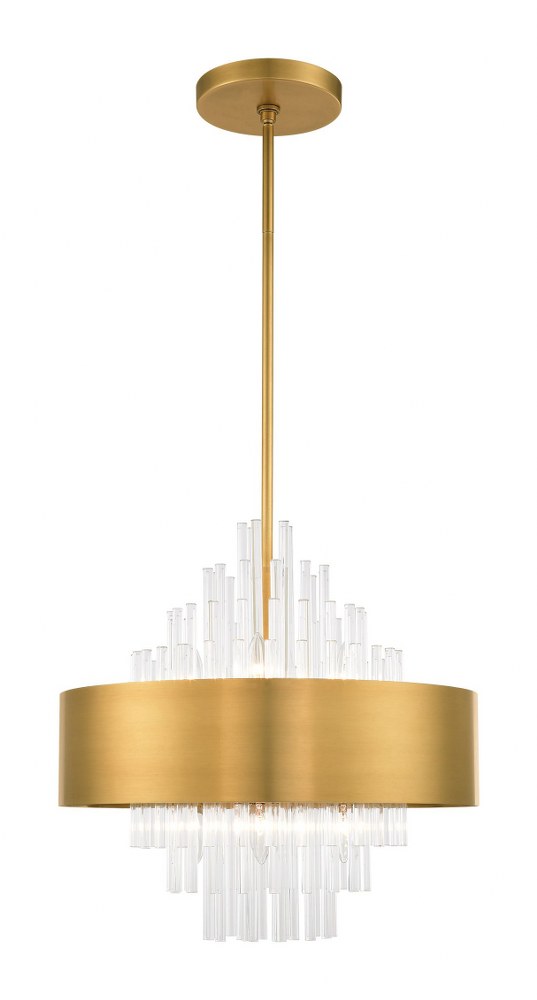 Livex Lighting-48874-08-Orenburg - 8 Light Pendant in Orenburg Style - 21 Inches wide by 26.75 Inches high   Natural Brass Finish with Natural Brass Drum Shade with Clear Rods Crystal