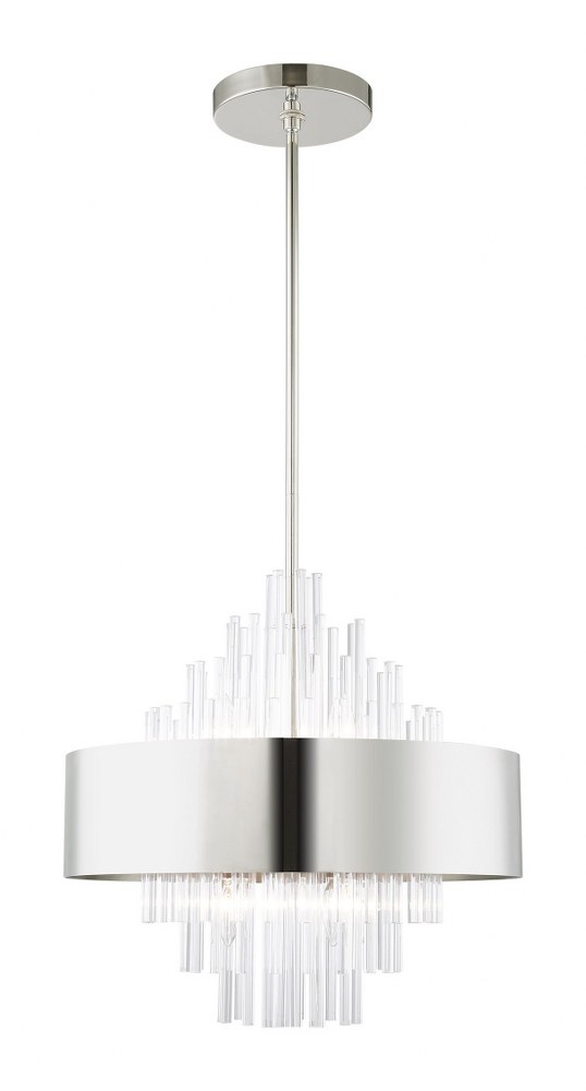 Livex Lighting-48874-35-Orenburg - 8 Light Pendant in Orenburg Style - 21 Inches wide by 26.75 Inches high   Polished Nickel Finish with Polished Nickel Drum Shade with Clear Rods Crystal