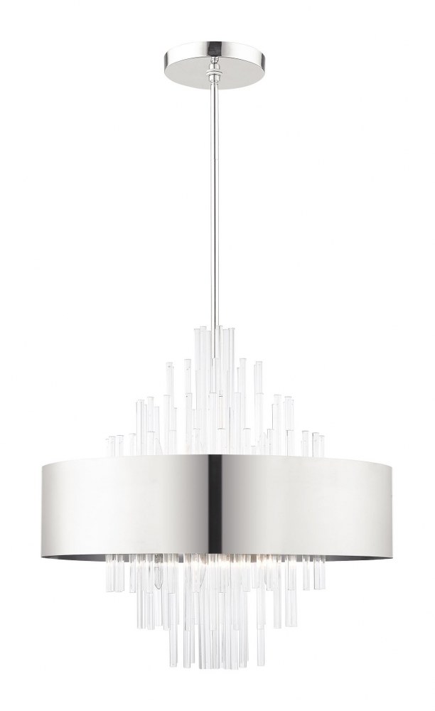 Livex Lighting-48876-35-Orenburg - 10 Light Pendant in Orenburg Style - 26 Inches wide by 28.38 Inches high   Polished Nickel Finish with Polished Nickel Drum Shade with Clear Rods Crystal