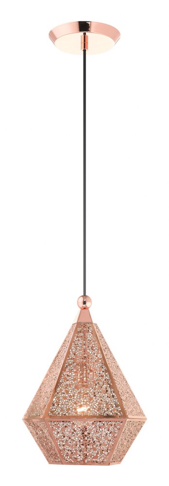 Livex Lighting-48921-86-Aberdeen - 1 Light Pendant in Aberdeen Style - 9.75 Inches wide by 14 Inches high   Rose Gold Finish with Rose Gold Filigreed Metal Shade