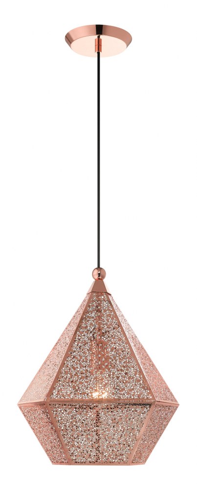 Livex Lighting-48923-86-Aberdeen - 1 Light Pendant in Aberdeen Style - 13.75 Inches wide by 17 Inches high   Rose Gold Finish with Rose Gold Filigreed Metal Shade