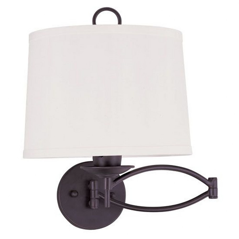 Livex Lighting-4903-07-1 Light Swing Arm Wall Sconce   Bronze Finish with Off-White Linen Shade