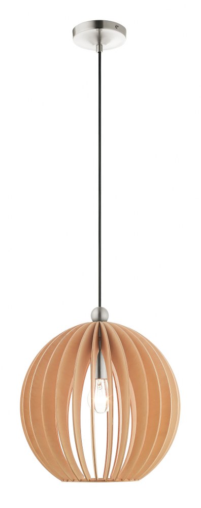 Livex Lighting-49099-91-1 Light Pendant in Pendants Style - 13.25 Inches wide by 16 Inches high   Brushed Nickel Finish with Round Wood Shade