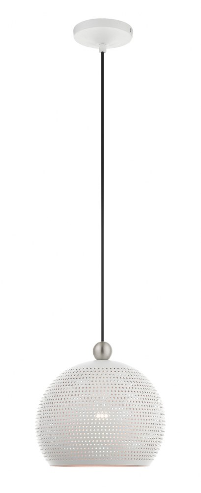 Livex Lighting-49100-03-Dublin - 1 Light Pendant in Dublin Style - 9.88 Inches wide by 11 Inches high   White/Brushed Nickel Finish with White Ornamental Metal/Gold Shade