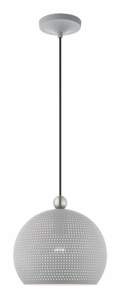 Livex Lighting-49100-80-Dublin - 1 Light Pendant in Dublin Style - 9.88 Inches wide by 11 Inches high   Nordic Gray/Brushed Nickel Finish with Nordic Gray Ornamental Metal/White Shade