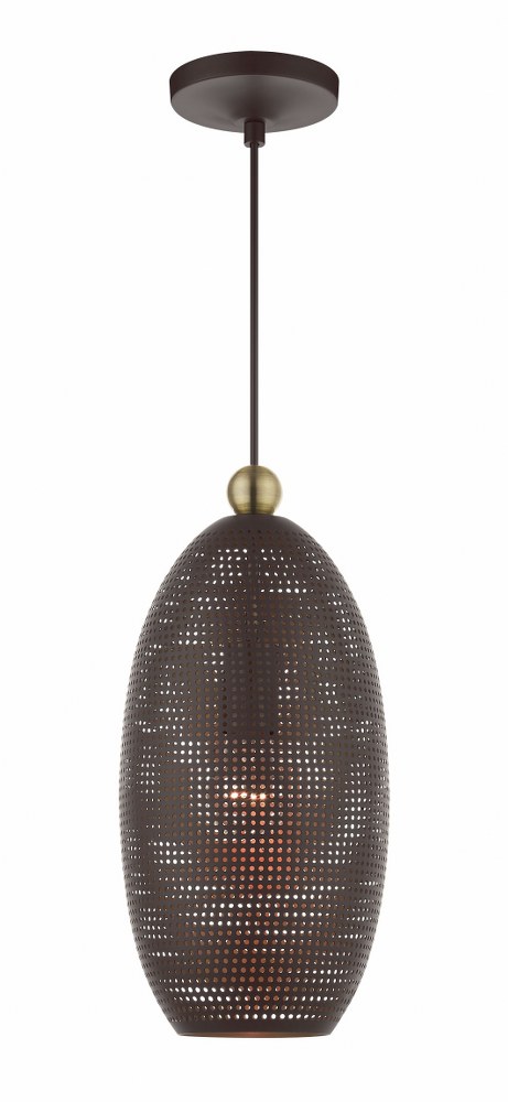 Livex Lighting-49101-07-Dublin - 1 Light Pendant in Dublin Style - 7.25 Inches wide by 18 Inches high   Bronze/Antique Brass Finish with Bronze Ornamental Metal/Gold Shade
