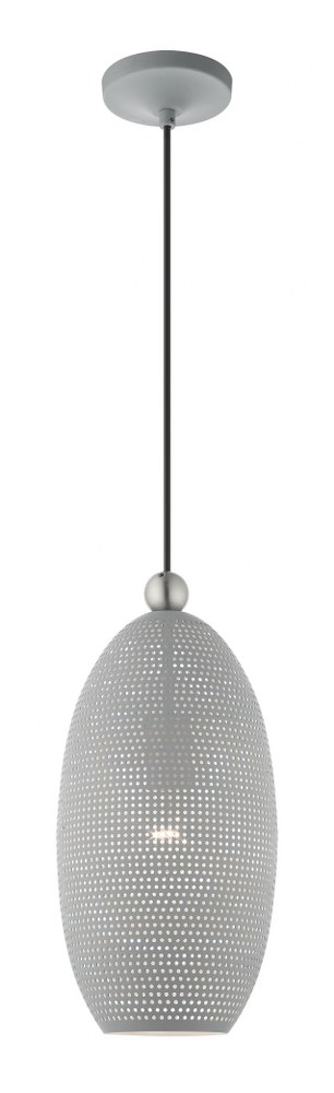 Livex Lighting-49101-80-Dublin - 1 Light Pendant in Dublin Style - 7.25 Inches wide by 18 Inches high   Nordic Gray/Brushed Nickel Finish with Nordic Gray Ornamental Metal/White Shade