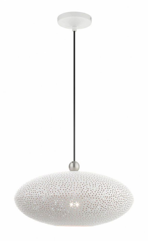 Livex Lighting-49102-03-Dublin - 1 Light Pendant in Dublin Style - 15.88 Inches wide by 10.25 Inches high   White/Brushed Nickel Finish with White Ornamental Metal/Gold Shade