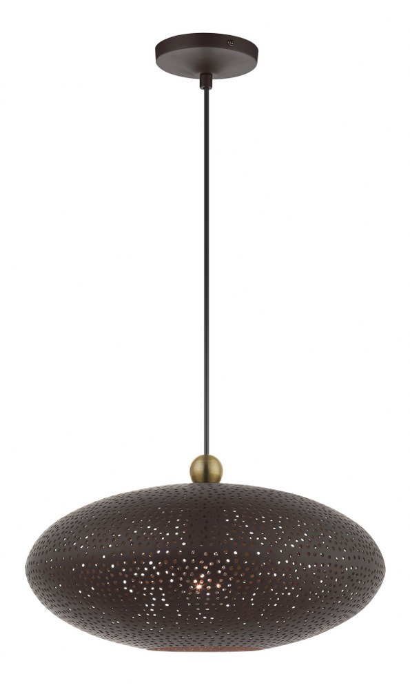Livex Lighting-49102-07-Dublin - 1 Light Pendant in Dublin Style - 15.88 Inches wide by 10.25 Inches high   Bronze/Antique Brass Finish with Bronze Ornamental Metal/Gold Shade