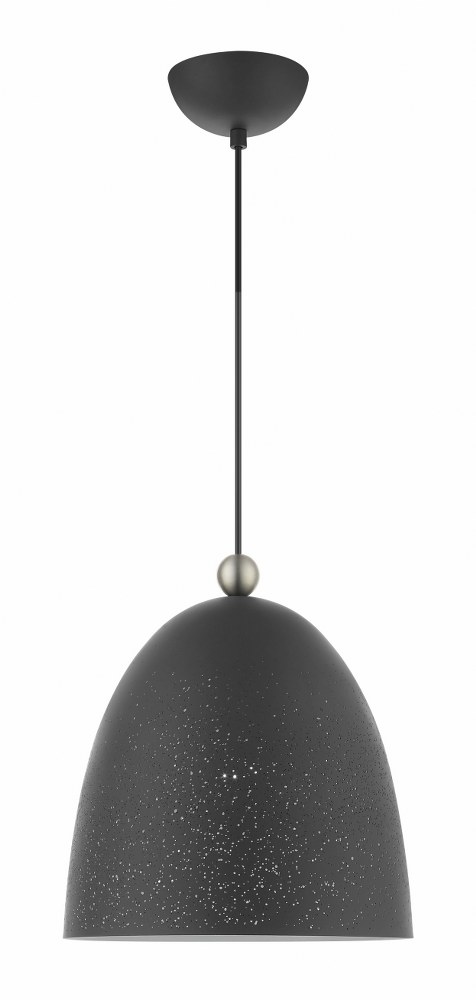 Livex Lighting-49109-76-Arlington - 1 Light Pendant in Arlington Style - 12 Inches wide by 17 Inches high   Scandinavian Gray/Brushed Nickel Finish with Scandinavian Gray Ornamental Metal/White Shade