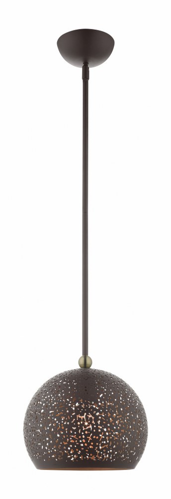Livex Lighting-49181-07-Charlton - 1 Light Pendant in Charlton Style - 9.88 Inches wide by 18.75 Inches high   Bronze/Antique Brass Finish with Bronze Filigreed Ornamental Metal/Gold Shade