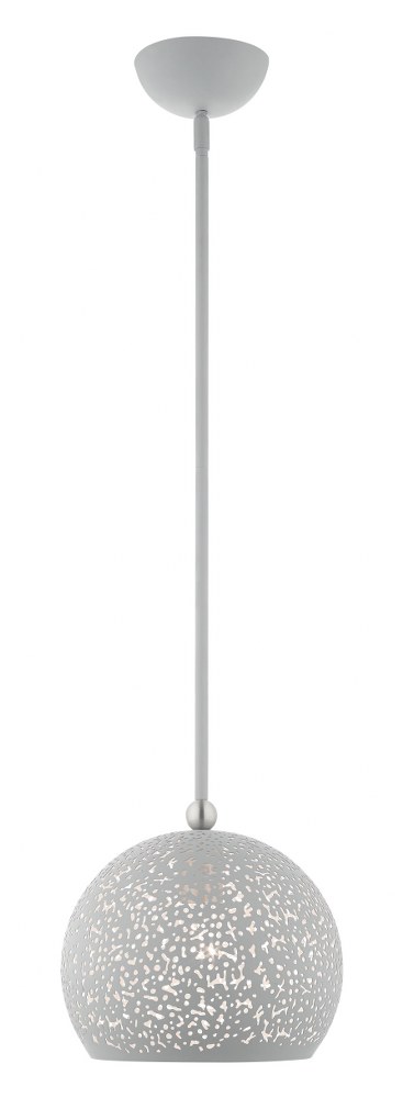 Livex Lighting-49181-80-Charlton - 1 Light Pendant in Charlton Style - 9.88 Inches wide by 18.75 Inches high   Nordic Gray/Brushed Nickel Finish with Nordic Gray Filigreed Metal/White Shade