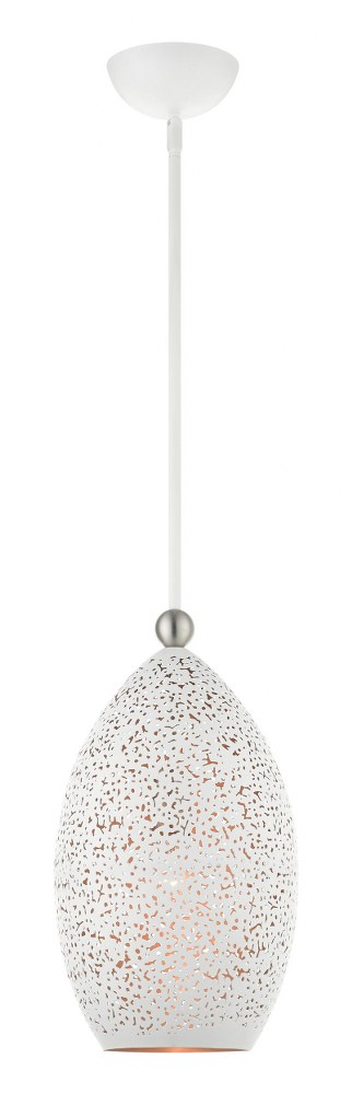 Livex Lighting-49182-03-Charlton - 1 Light Pendant in Charlton Style - 9 Inches wide by 26.5 Inches high   White/Brushed Nickel Finish with White Filigreed Metal/Gold Shade