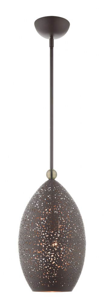 Livex Lighting-49182-07-Charlton - 1 Light Pendant in Charlton Style - 9 Inches wide by 26.5 Inches high   Bronze/Antique Brass Finish with Bronze Filigreed Ornamental Metal/Gold Shade