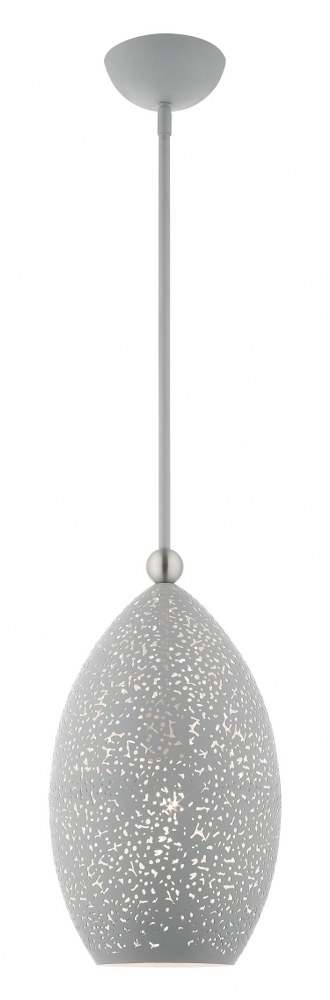 Livex Lighting-49182-80-Charlton - 1 Light Pendant in Charlton Style - 9 Inches wide by 26.5 Inches high   Nordic Gray/Brushed Nickel Finish with Nordic Gray Filigreed Metal/White Shade