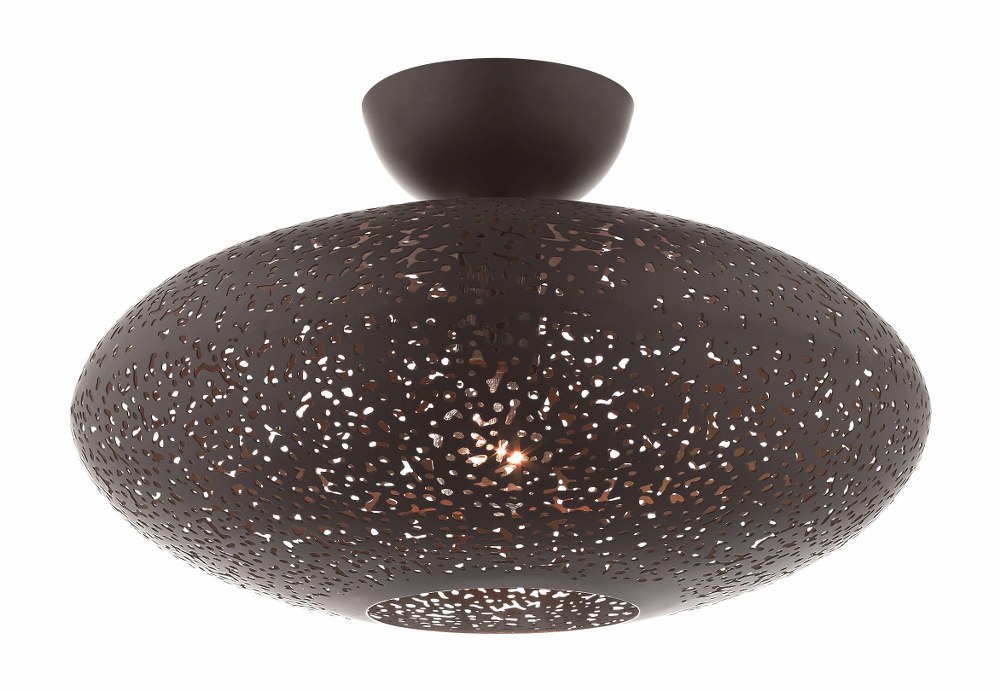 Livex Lighting-49183-07-Charlton - 1 Light Semi-Flush Mount in Charlton Style - 15.88 Inches wide by 10.5 Inches high   Bronze/Antique Brass Finish with Bronze Filigreed Ornamental Metal/Gold Shade