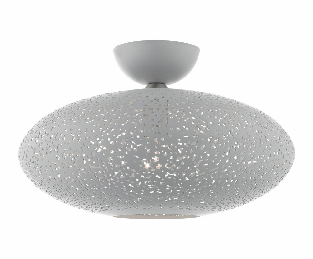 Livex Lighting-49183-80-Charlton - 1 Light Semi-Flush Mount in Charlton Style - 15.88 Inches wide by 10.5 Inches high   Nordic Gray/Brushed Nickel Finish with Nordic Gray Filigreed Metal/White Shade