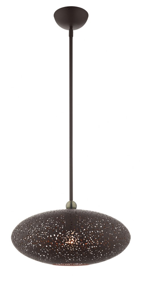Livex Lighting-49184-07-Charlton - 1 Light Pendant in Charlton Style - 15.88 Inches wide by 18.75 Inches high   Bronze/Antique Brass Finish with Bronze Filigreed Ornamental Metal/Gold Shade