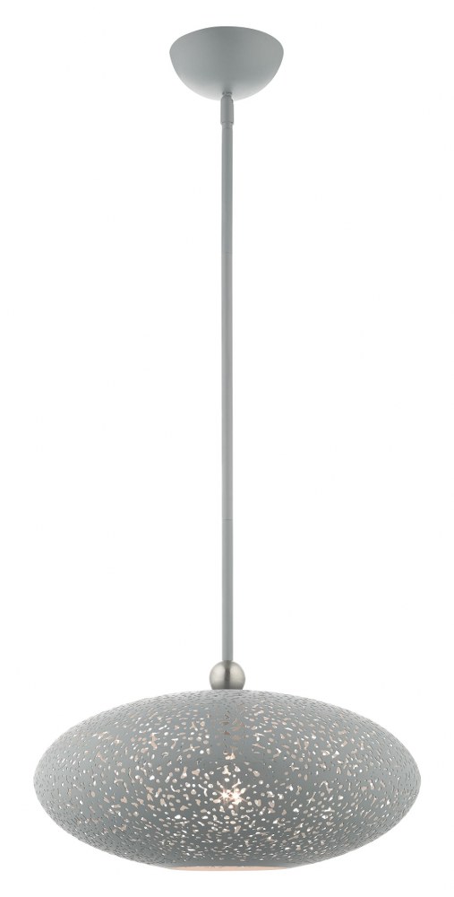 Livex Lighting-49184-80-Charlton - 1 Light Pendant in Charlton Style - 15.88 Inches wide by 18.75 Inches high   Nordic Gray/Brushed Nickel Finish with Nordic Gray Filigreed Metal/White Shade