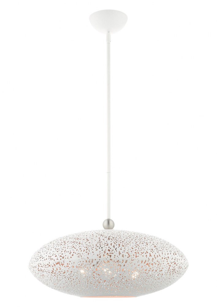 Livex Lighting-49185-03-Charlton - 3 Light Pendant in Charlton Style - 20 Inches wide by 20.75 Inches high   White/Brushed Nickel Finish with White Filigreed Metal/Gold Shade