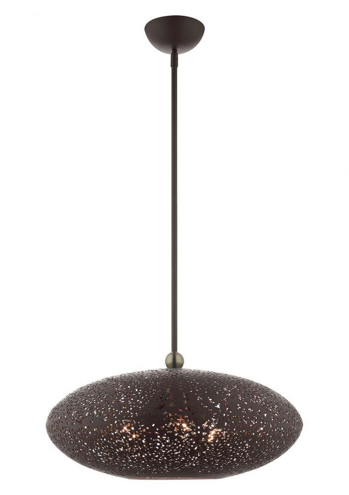 Livex Lighting-49185-07-Charlton - 3 Light Pendant in Charlton Style - 20 Inches wide by 20.75 Inches high   Bronze/Antique Brass Finish with Bronze Filigreed Ornamental Metal/Gold Shade
