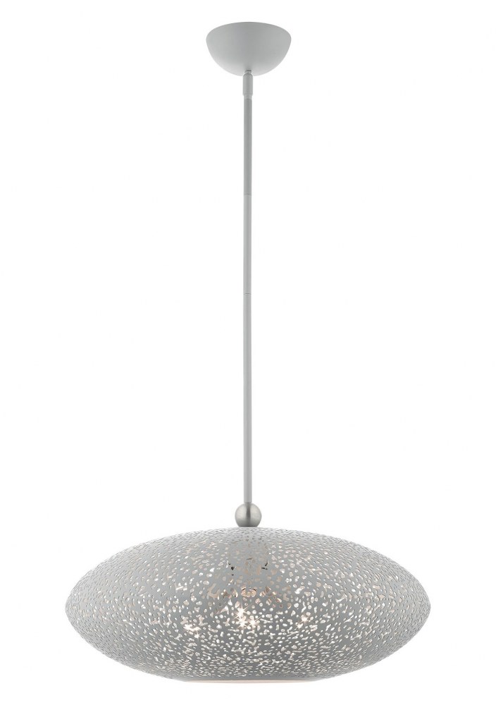 Livex Lighting-49185-80-Charlton - 3 Light Pendant in Charlton Style - 20 Inches wide by 20.75 Inches high   Nordic Gray/Brushed Nickel Finish with Nordic Gray Filigreed Metal/White Shade