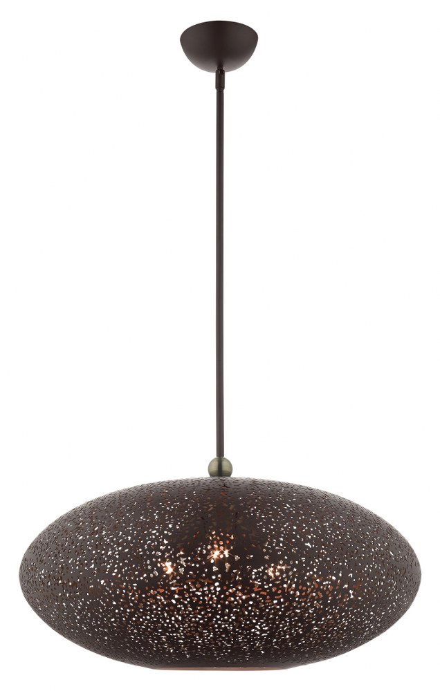 Livex Lighting-49186-07-Charlton - 3 Light Pendant in Charlton Style - 24 Inches wide by 22.5 Inches high   Bronze/Antique Brass Finish with Bronze Filigreed Ornamental Metal/Gold Shade
