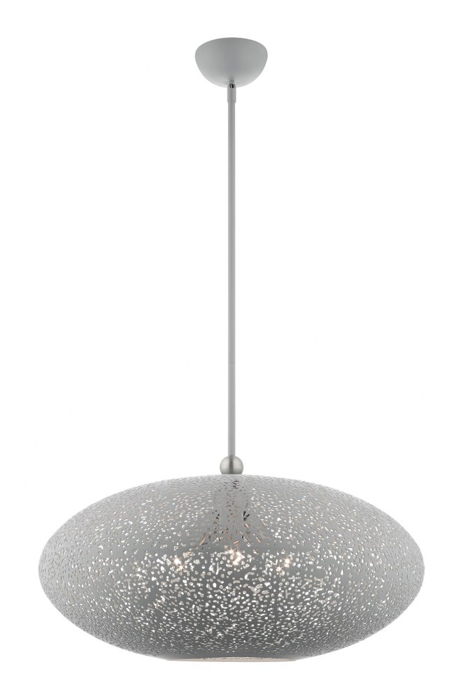 Livex Lighting-49186-80-Charlton - 3 Light Pendant in Charlton Style - 24 Inches wide by 22.5 Inches high   Nordic Gray/Brushed Nickel Finish with Nordic Gray Filigreed Metal/White Shade