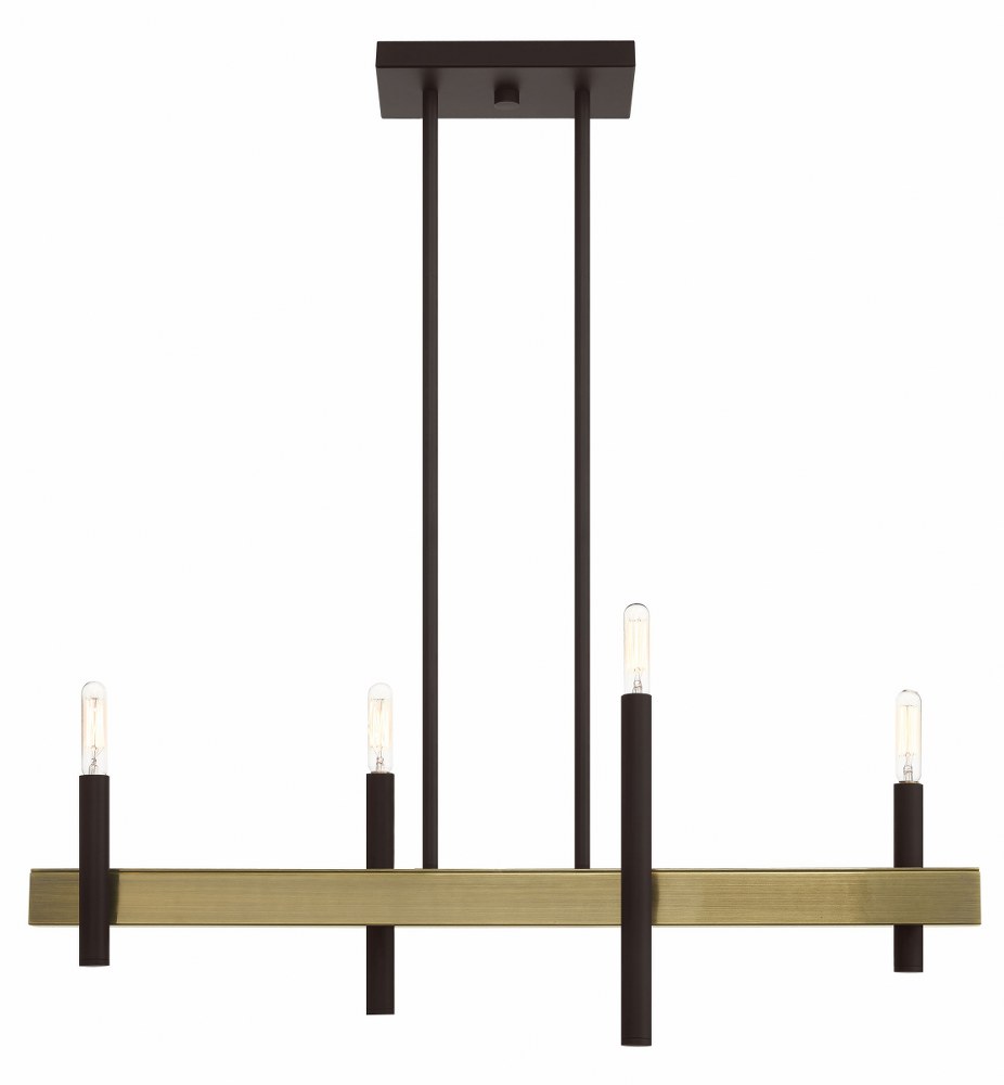 Livex Lighting-49334-07-Denmark - 4 Light Chandelier in Denmark Style - 7.25 Inches wide by 24 Inches high   Bronze/Antique Brass Finish