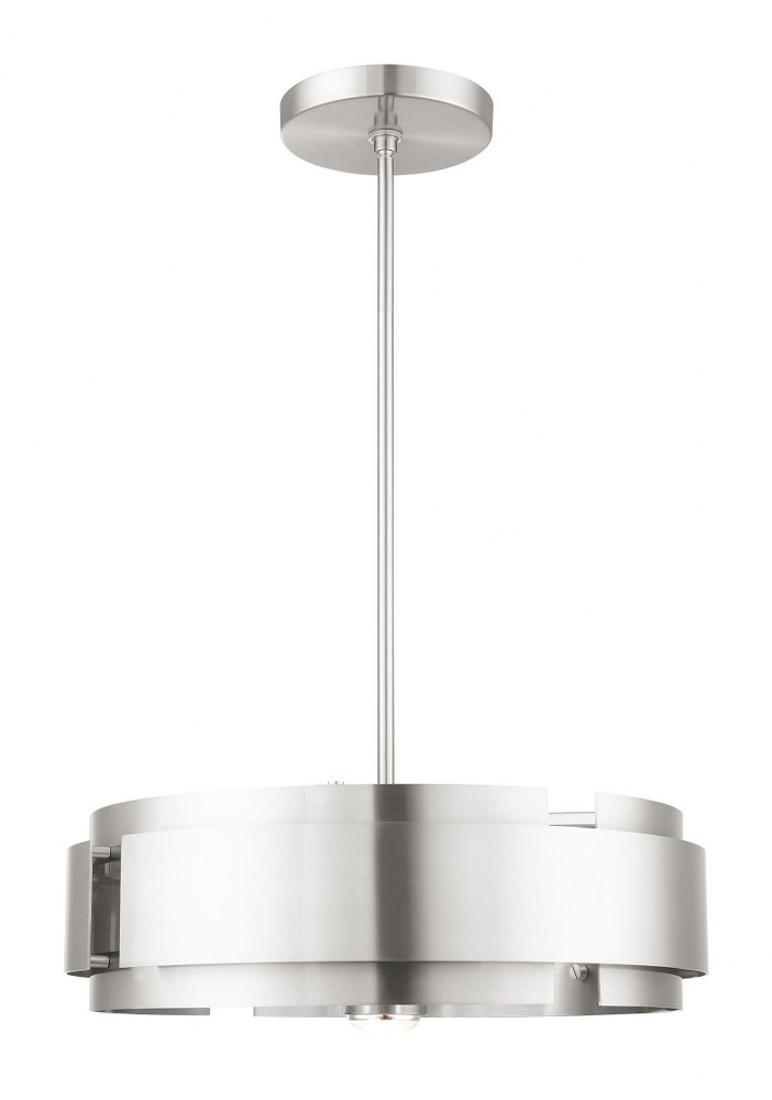 Livex Lighting-49414-91-Varick - 5 Light Pendant in Varick Style - 22 Inches wide by 15.5 Inches high   Brushed Nickel Finish with Brushed Nickel Drum Shade