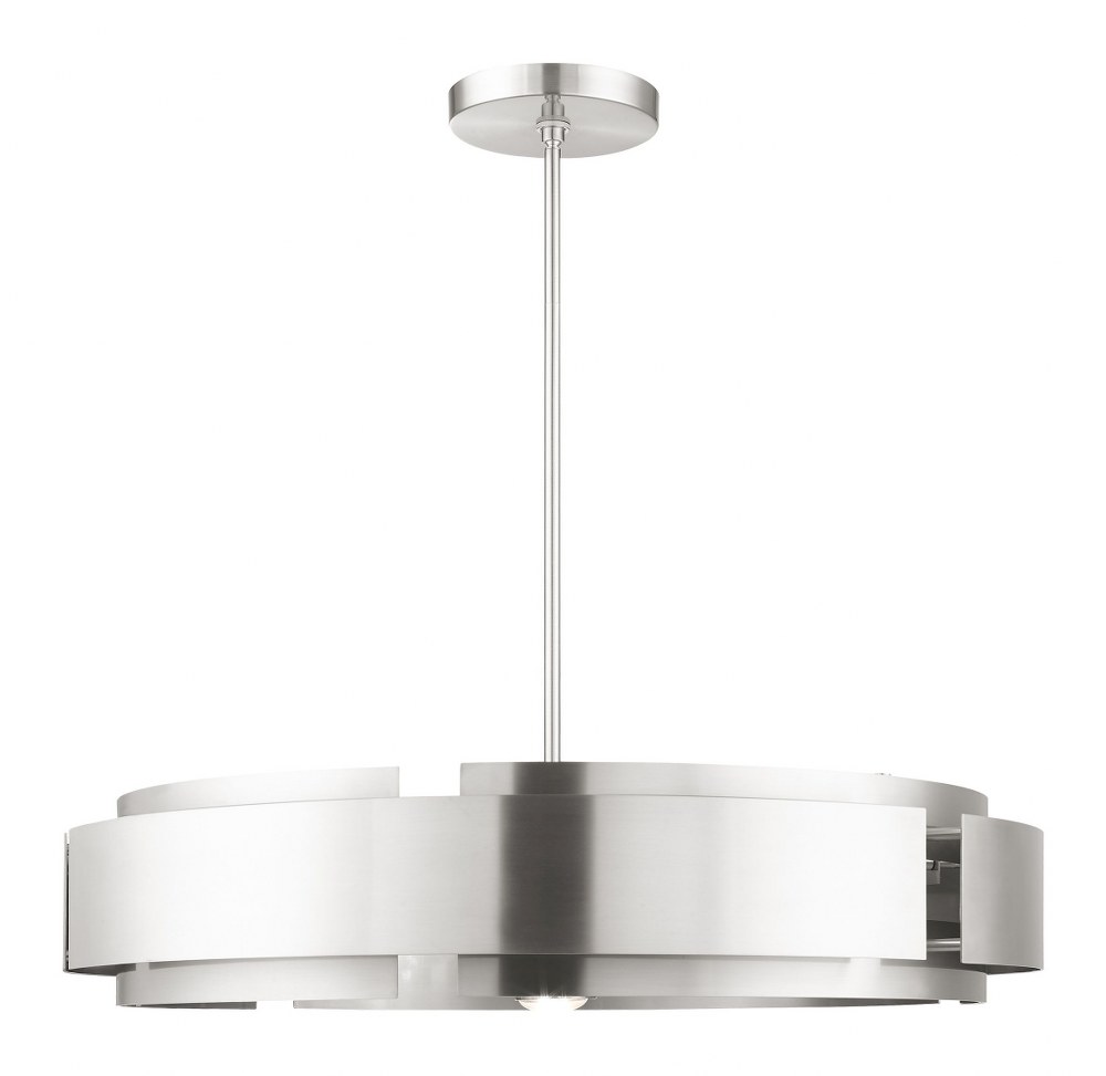 Livex Lighting-49418-91-Varick - 7 Light Pendant in Varick Style - 34 Inches wide by 15.5 Inches high   Brushed Nickel Finish with Brushed Nickel Drum Shade