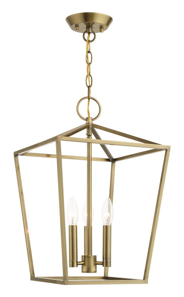 Livex Lighting-49433-01-Devonshire - 3 Light Convertible Semi-Flush Mount in Devonshire Style - 12.5 Inches wide by 19.5 Inches high   Antique Brass Finish with Antique Brass Metal Shade