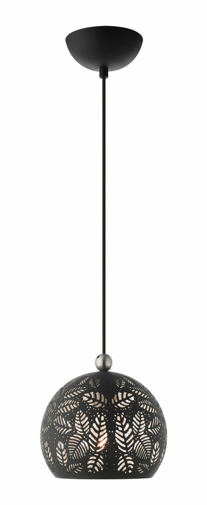 Livex Lighting-49541-04-Chantily - 1 Light Pendant in Chantily Style - 8 Inches wide by 13 Inches high   Black/Brushed Nickel Finish with Black Ornamental Metal/White Shade