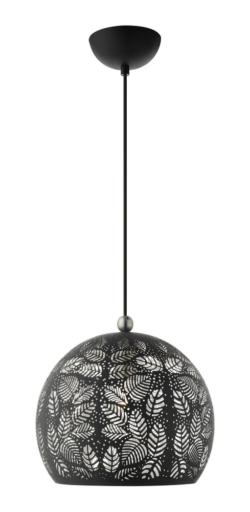 Livex Lighting-49542-04-Chantily - 1 Light Pendant in Chantily Style - 11.75 Inches wide by 14 Inches high   Black/Brushed Nickel Finish with Black Ornamental Metal/White Shade
