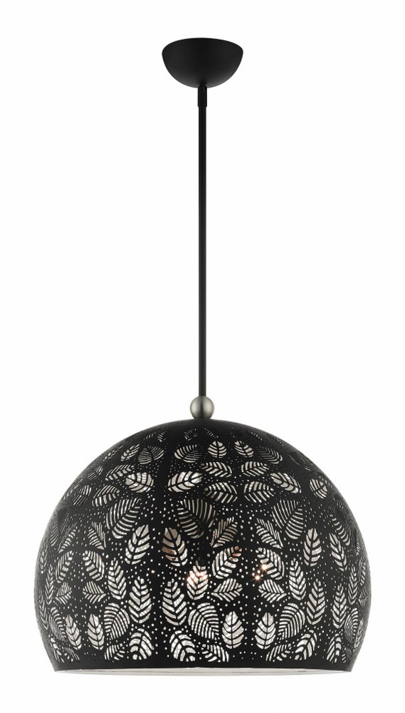 Livex Lighting-49544-04-Chantily - 3 Light Pendant in Chantily Style - 19.75 Inches wide by 26.5 Inches high   Black/Brushed Nickel Finish with Ornamental Metal/ Black/ White Shade