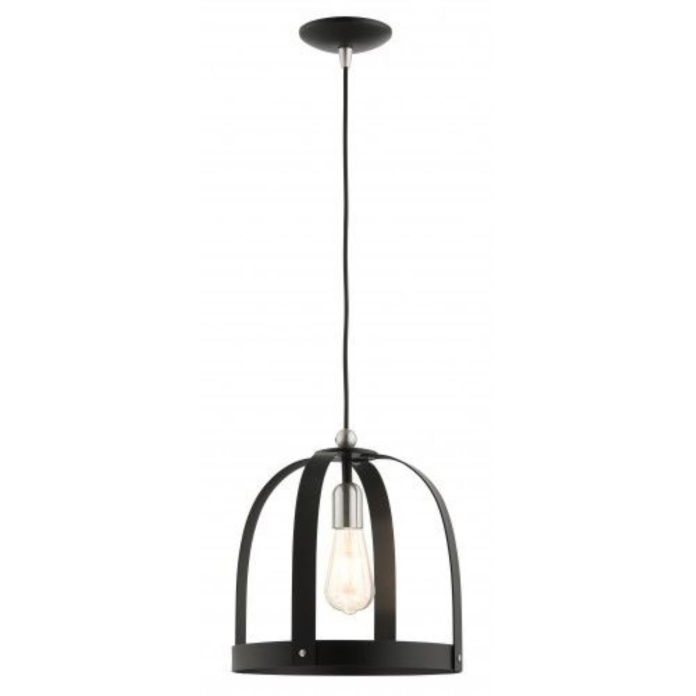 Livex Lighting-49643-14-Stoneridge - 1 Light Pendant in Stoneridge Style - 11.5 Inches wide by 18 Inches high Textured Black Finish with Textured Black Steel/Brushed Nickel Shade