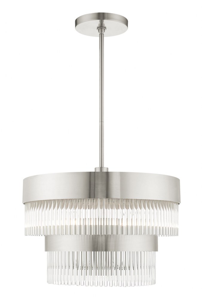 Livex Lighting-49824-91-Norwich - 5 Light Chandelier in Norwich Style - 20 Inches wide by 22.75 Inches high   Brushed Nickel Finish with Brushed Nickel Drum Shade with Clear Rod Crystal