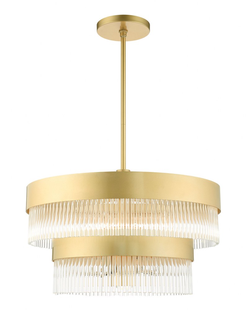 Livex Lighting-49825-33-Norwich - 7 Light Chandelier in Norwich Style - 24 Inches wide by 23.5 Inches high Soft Gold  Soft Gold Finish with Soft Gold Drum Shade with Clear Rod Crystal