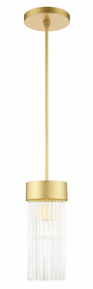 Livex Lighting-49829-33-Norwich - 1 Light Chandelier in Norwich Style - 7 Inches wide by 22 Inches high   Soft Gold Finish with Soft Gold Drum Shade with Clear Rod Crystal