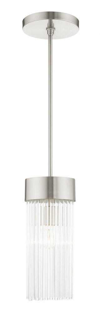 Livex Lighting-49829-91-Norwich - 1 Light Chandelier in Norwich Style - 7 Inches wide by 22 Inches high   Brushed Nickel Finish with Brushed Nickel Drum Shade with Clear Rod Crystal