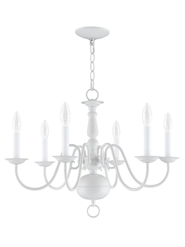 Livex Lighting-5006-03-Williamsburgh - 6 Light Chandelier in Williamsburgh Style - 24 Inches wide by 18 Inches high White  Brushed Nickel Finish