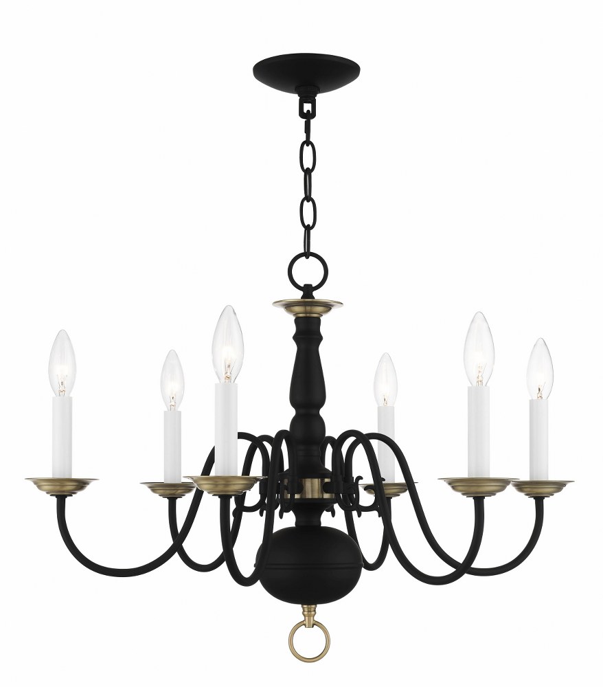 Livex Lighting-5006-04-Williamsburgh - 6 Light Chandelier in Williamsburgh Style - 24 Inches wide by 18 Inches high   Black/Antique Brass Finish