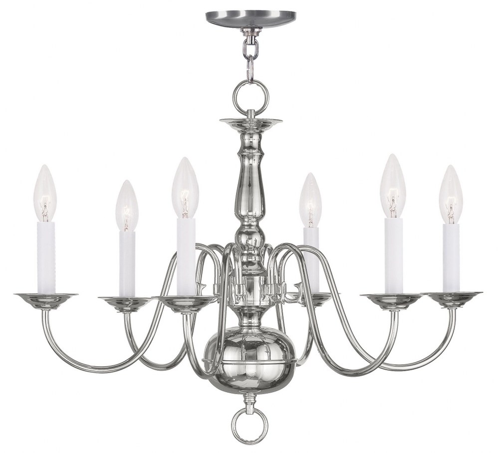 Livex Lighting-5006-35-Williamsburgh - 6 Light Chandelier in Williamsburgh Style - 24 Inches wide by 18 Inches high Polished Nickel  Brushed Nickel Finish