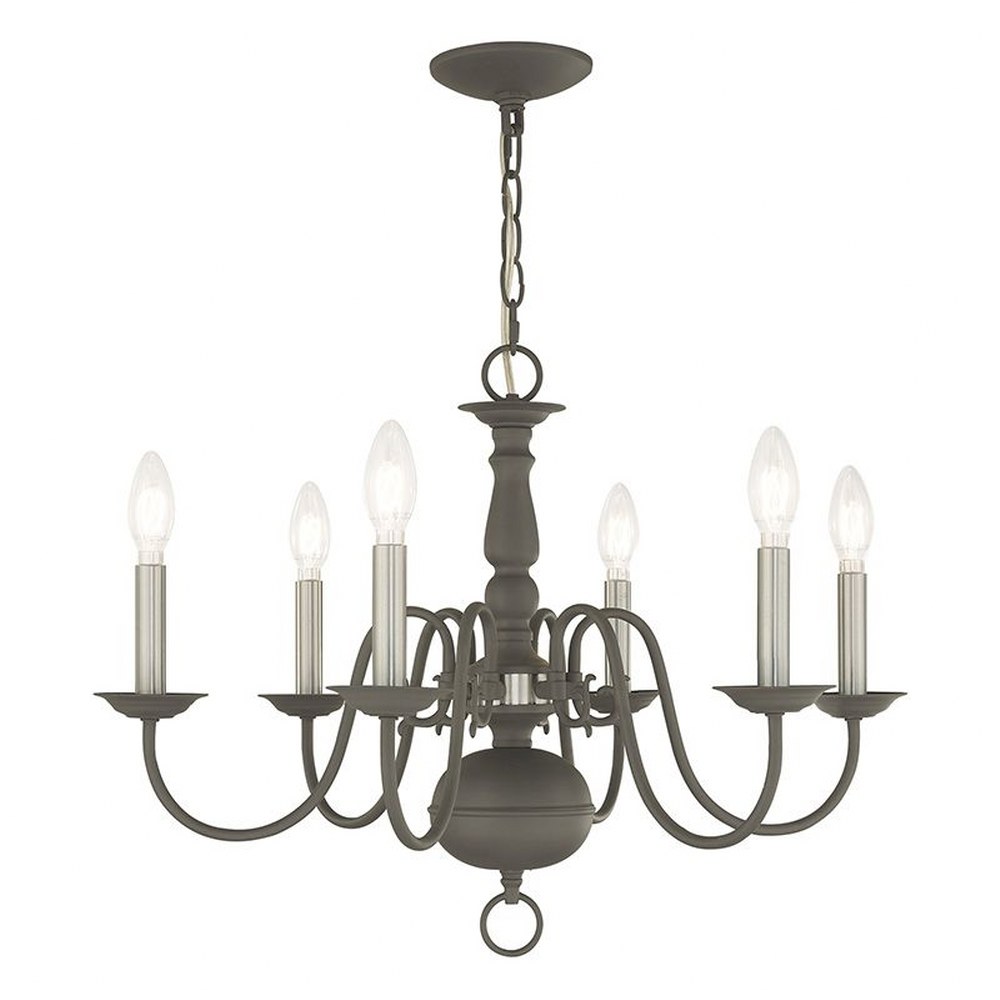 Livex Lighting-5006-76-Williamsburgh - 6 Light Chandelier in Williamsburgh Style - 24 Inches wide by 18 Inches high Scandinavian Gray  Brushed Nickel Finish