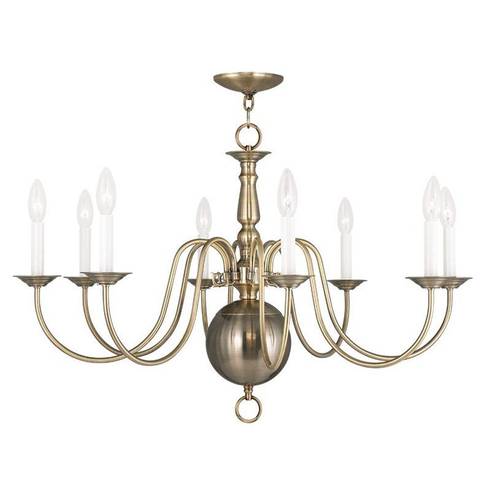 Livex Lighting-5007-01-Williamsburgh - 8 Light Chandelier in Williamsburgh Style - 32 Inches wide by 20.5 Inches high Antique Brass  Bronze Finish