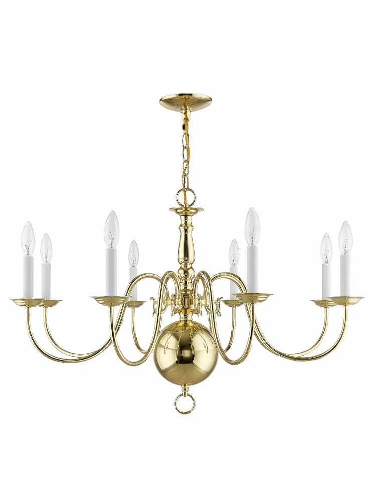 Livex Lighting-5007-02-Williamsburgh - 8 Light Chandelier in Williamsburgh Style - 32 Inches wide by 20.5 Inches high Polished Brass  Bronze Finish